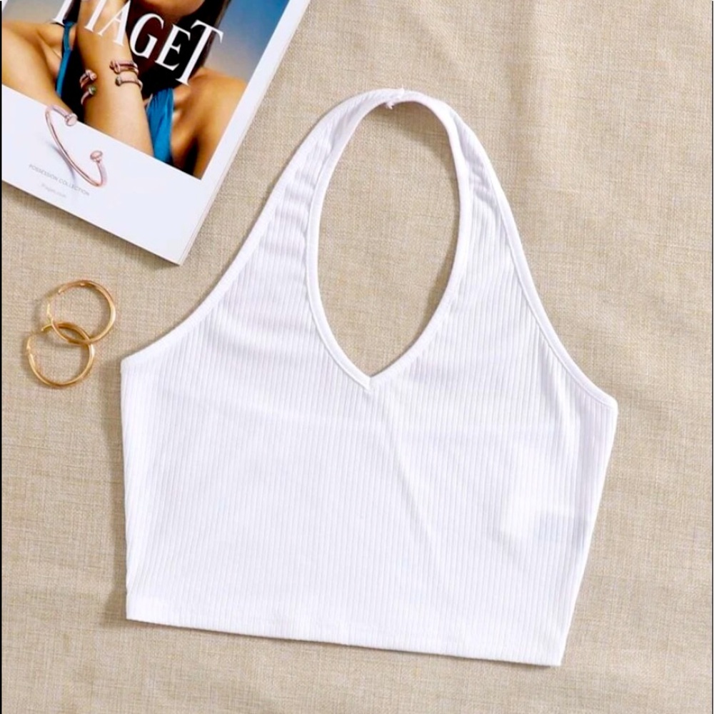 ✨3/$25✨Shein rib-knit white cropped halter top